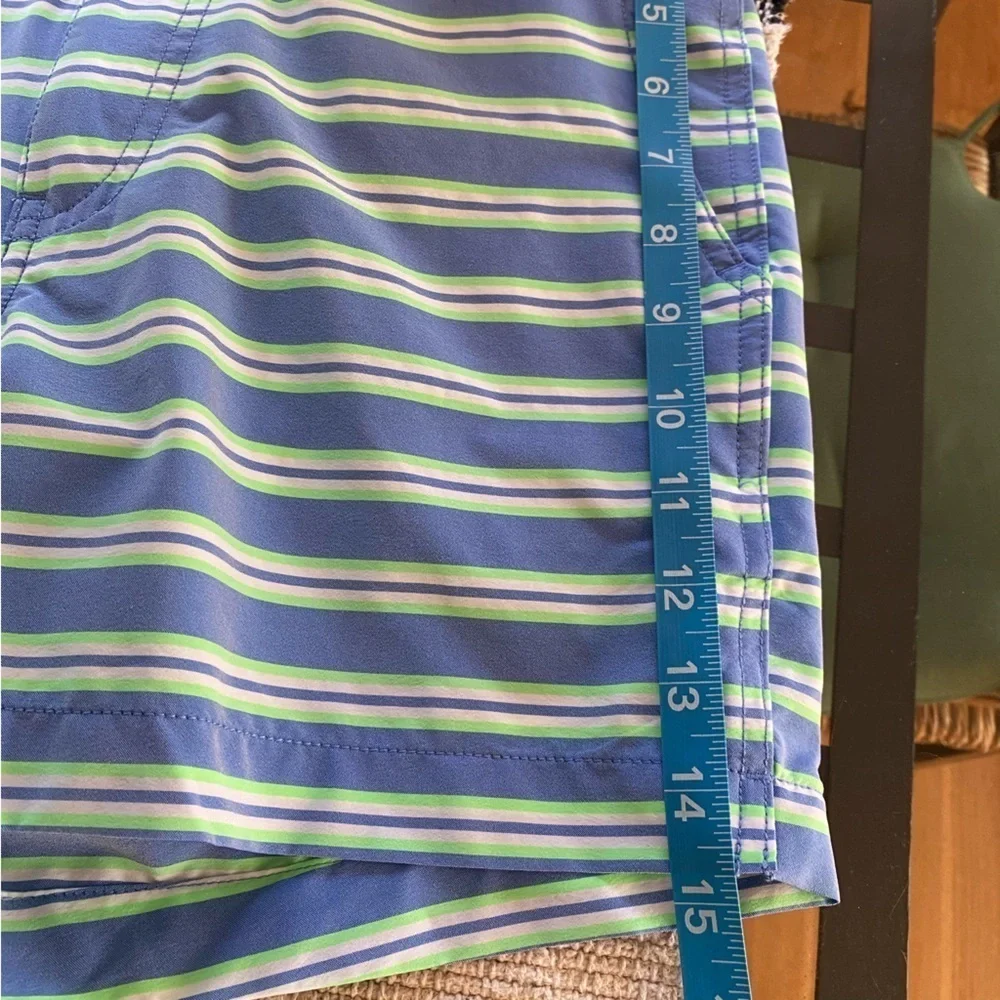 Onia Blue Green White Stripe The Calder Swim Shorts Trunks Small